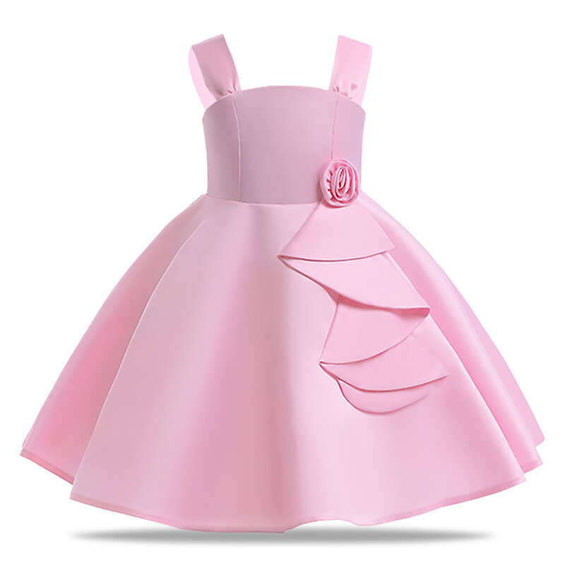 Pink Barbie Style Princess Dresses For Girls Baby Halter Rose Embroidered Gown Infant Birthday Holiday Clothes Evening Costumes