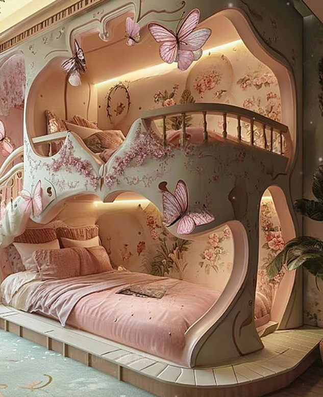 سرير قلعة أميرة فاخر للفتيات ، ضوء وردي ، حلم فاخر ، جديد