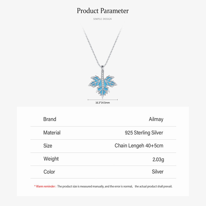 Ailmay 925 Sterling Silver Elegant Maple leaves Pendant Necklace Dazzling CZ Neck Chain For Women Wedding Engagement Jewelry