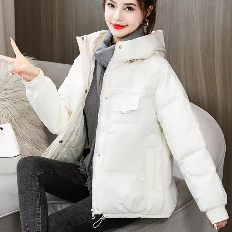 Abrigo holgado de algodón para mujer, Chaqueta corta con capucha y cremallera, moda coreana, novedad de invierno, 2023