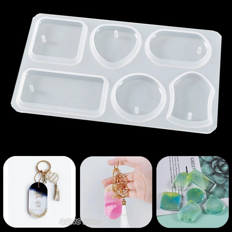 Juego de moldes de silicona para fabricación de joyas, Set de 1/6/10 piezas, colgante de resina epoxi de cristal, colgantes rectangulares redondos