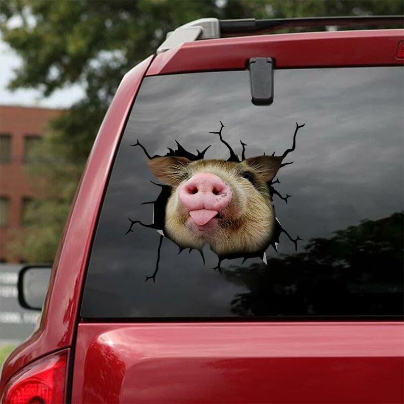 Pegatinas de pared de animales realistas creativos, pegatinas únicas de cerdo, divertidas y especiales, decoración de coche, simulación 3D, Agujero roto, efectos reales