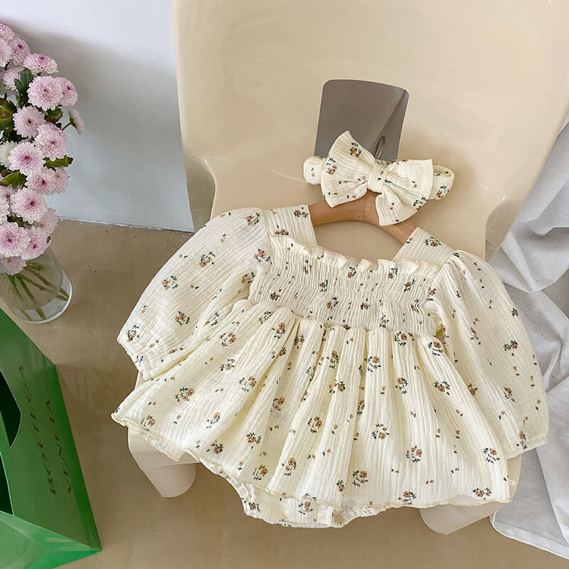 MILANCEL bodysuit bayi perempuan motif bunga pakaian bayi satu potong Linen baju berpori