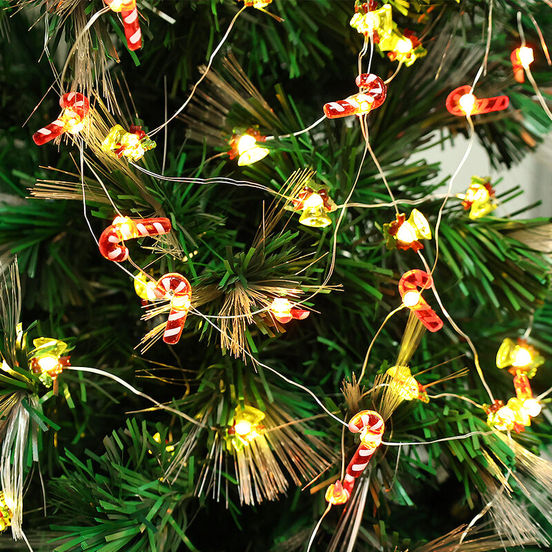 2 متر سلسلة ضوء عيد الميلاد الحلوى العكاز جرس الحلي الجنية أضواء نافيداد الاطفال هدايا المنزل عيد الميلاد السنة الجديدة ديكور الحفلات 2023