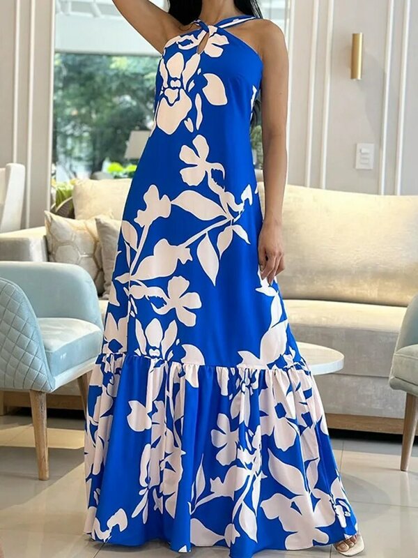 Платье женское летнее длинное на тонких бретельках, в африканском стиле