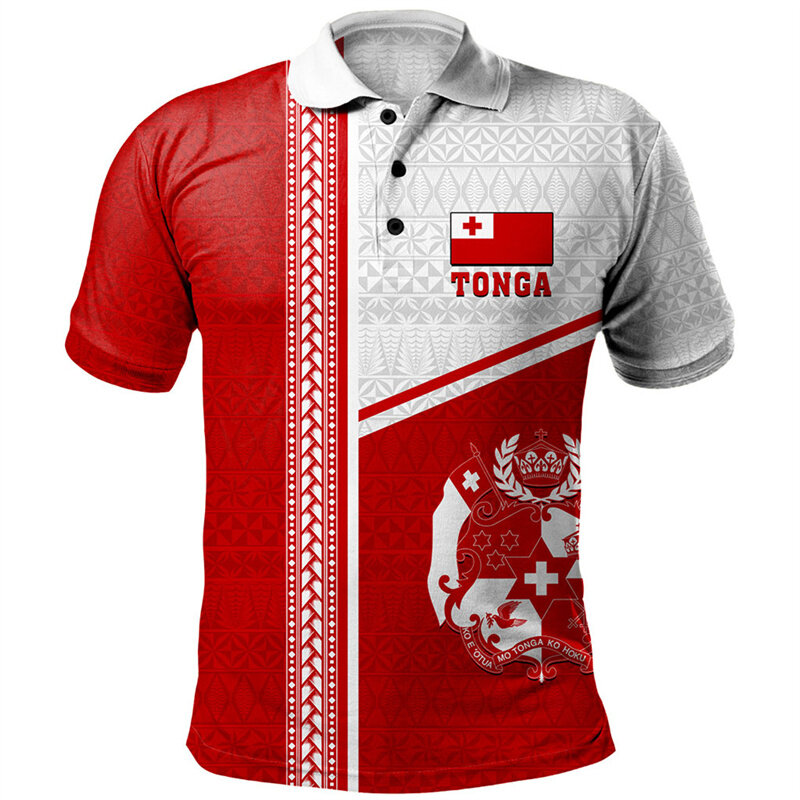 Polynesian Tonga Pattern Polo Shirt Men Women Hawaiian 3D Printed T Shirts Casual Loose Button Tees Summer Street Short Sleeves