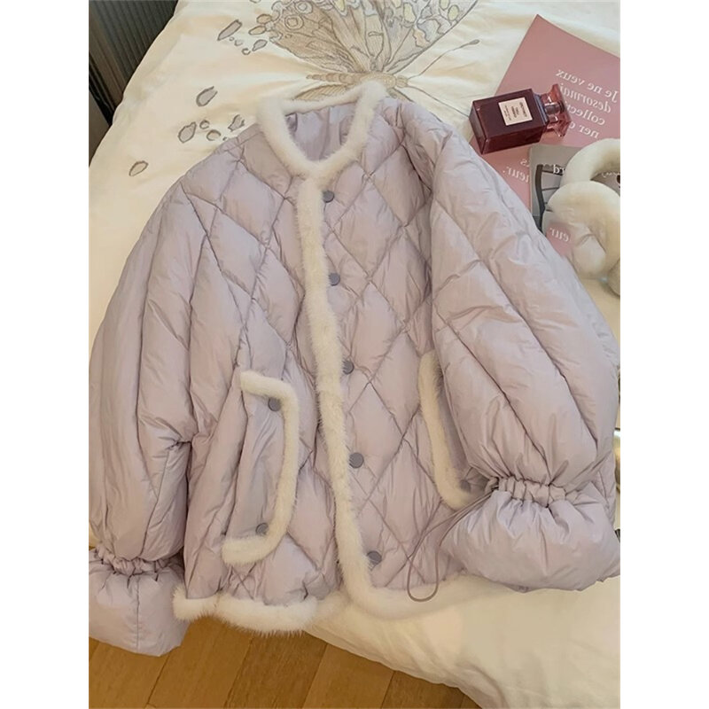 Chaquetas de algodón de estilo coreano para mujer, abrigos térmicos gruesos a prueba de viento, bolsillos con cordón sueltos, Color sólido elegante, 18-24 años