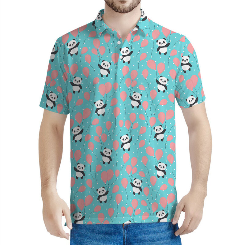 Polo à motif de dessin animé Krasnor pour hommes, t-shirt animaux College en 3D, revers d'été, manches courtes, t-shirts bouton Y