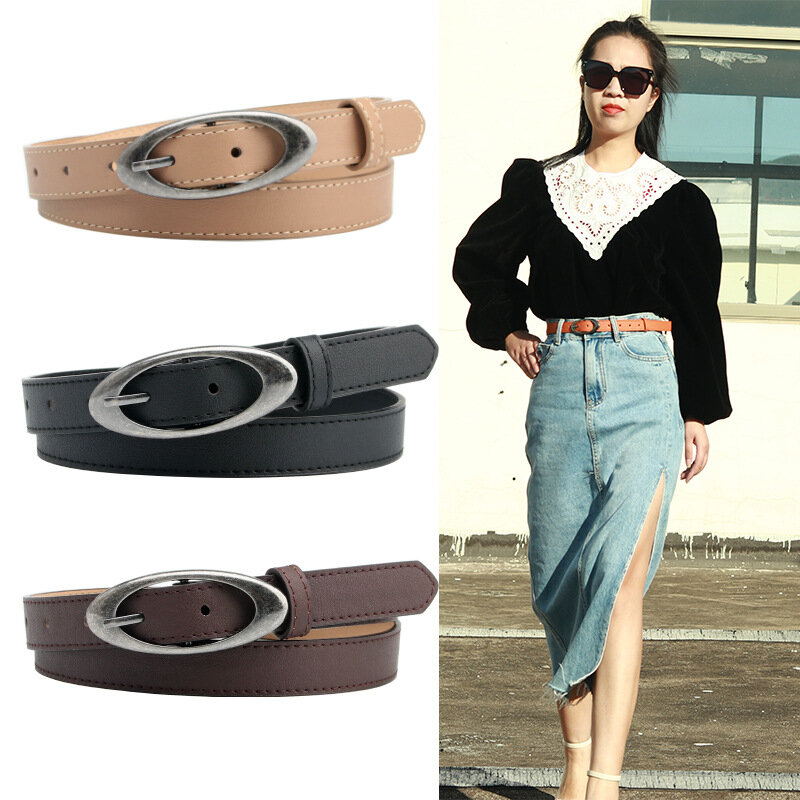 Cintura moda donna con fibbia in lega ovale stile cintura semplice in PU di alta qualità con Jeans e pantaloni accessori donna nuova cintura