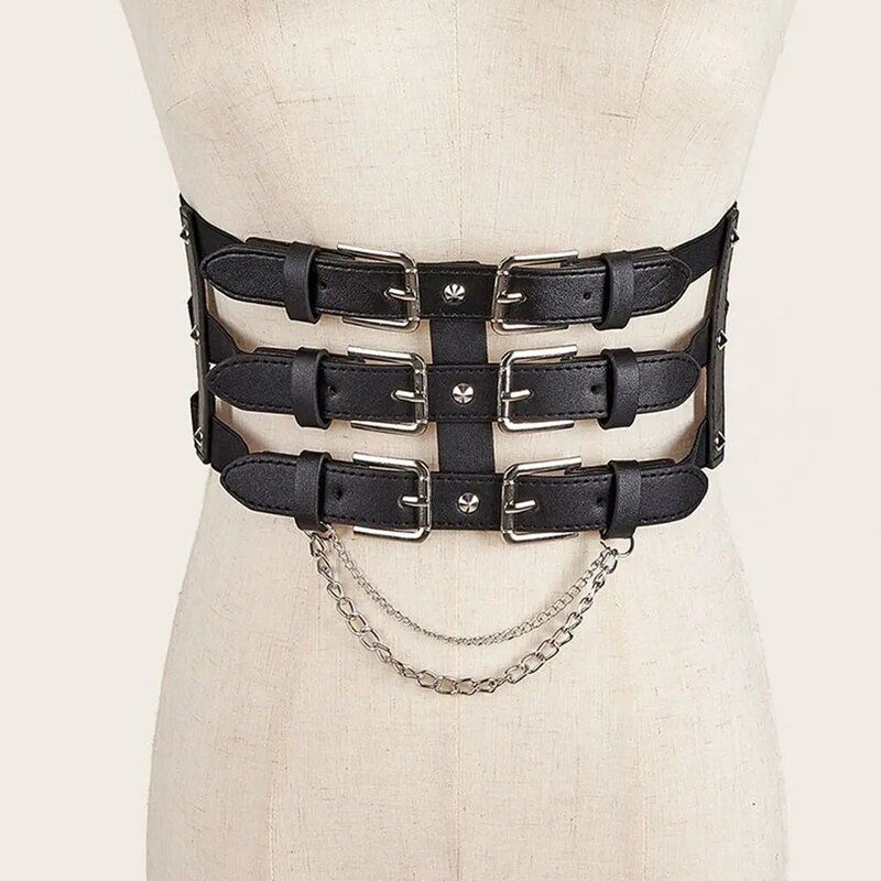 Cinturón ancho de cadena hueca Y2K para mujer, cinturón elástico debajo del busto, corsé Delgado, fajas