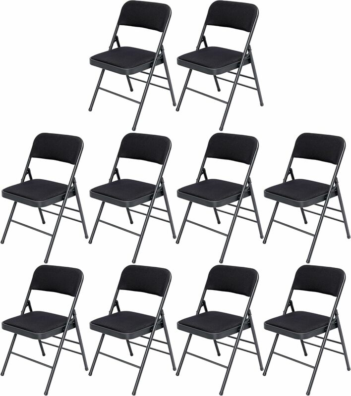Black Folding Chairs with Fabric Padded Cushion, Fabric Dining Chair Set Portable Indoor Outdoor Stackable Folding Chair