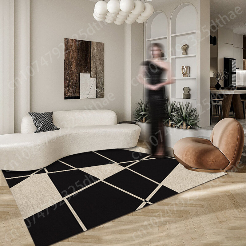 French karpet flanel lembut bergaris, tikar Sofa Area meja untuk ruang tamu dekorasi rumah ruang tamu kamar tidur anti-selip tikar lantai