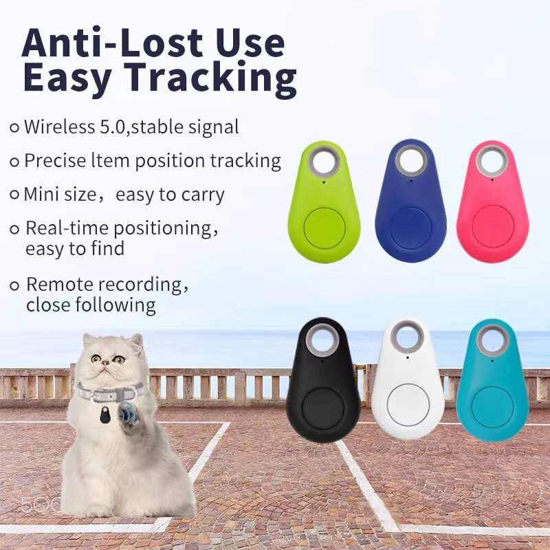 Pelacak cerdas hewan peliharaan Mini, gantungan kunci Bluetooth 4.0 GPS Alarm hewan peliharaan anjing kucing pelacak ITag kerah pencari kunci