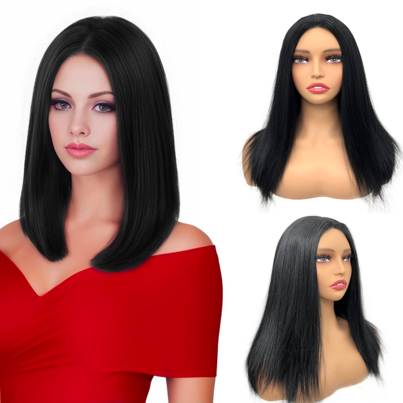 Short Black Straight Wigs Short Bob Wig Middle Part Synthetic Wigs Shoulder Length Daily Cosplay Party Wigs for Women 14 inches