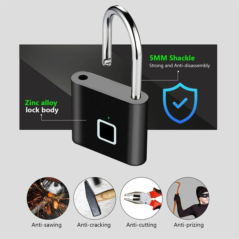 KERbiomoma-Serrure de porte intelligente sans clé, chargement USB, empreinte digitale, étanche, déverrouillage de 0,2 récepteur, portable, antivol, zinc