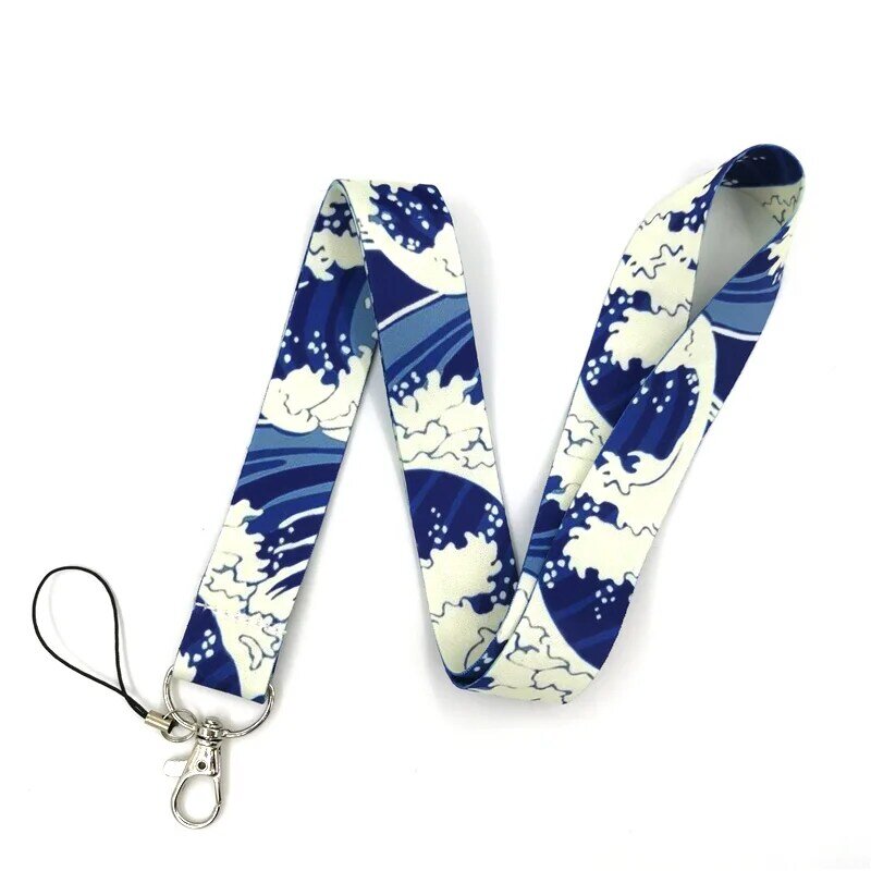 Cordão onda emblema kanagawa hocrossai, cordão para celular com emblema, cordão para pescoço, acessórios com fitas