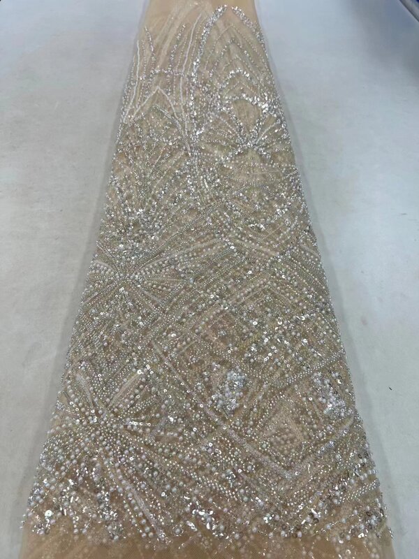 5 Yards Luxus Perlen rohr Stickerei Spitze Stoff hochwertige Pailletten Tüll Mesh Stoffe für Hochzeits kleid Sewin ZX