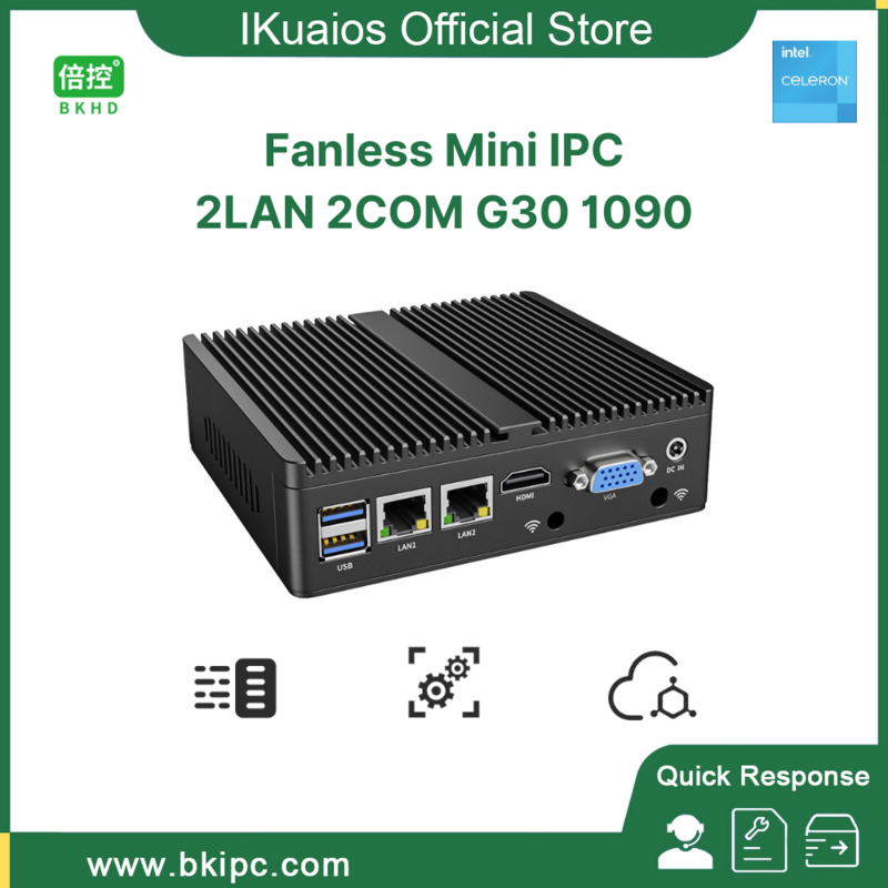 IKuaiOS Fanless Mini IPC Contro Industrial, Coleta de dados IOT, Ubuntu Red Hat, Windows 2x1G LAN 2xCOM RS232 RS485 G30 1090-12