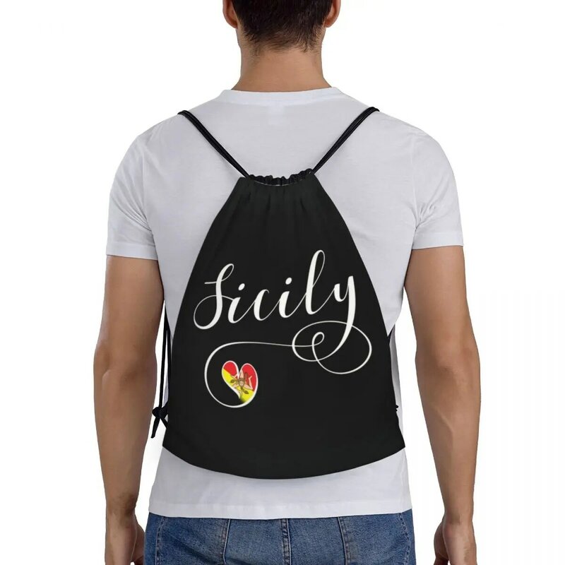 Sicilia Flag Heart coulisse borse uomo donna pieghevole palestra sport Sackpack italia Pride Shopping zaini