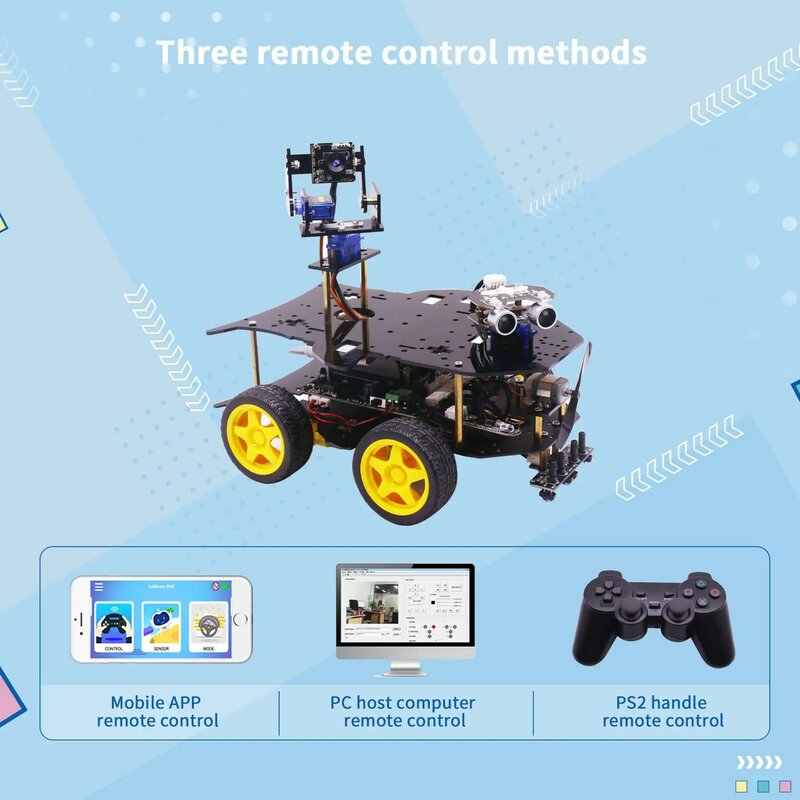 Yahboom 4WD Raspberry Pi Robot Kit di robotica programmabile per auto con modulo ad ultrasuoni per fotocamera USB utilizzare la programmazione Python per RPi 4