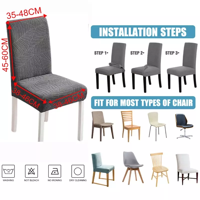Sarung kursi makan elastis, penutup kursi dapur Anti Slip tebal Jacquard spandeks untuk ruang makan 1/4/6/8 buah