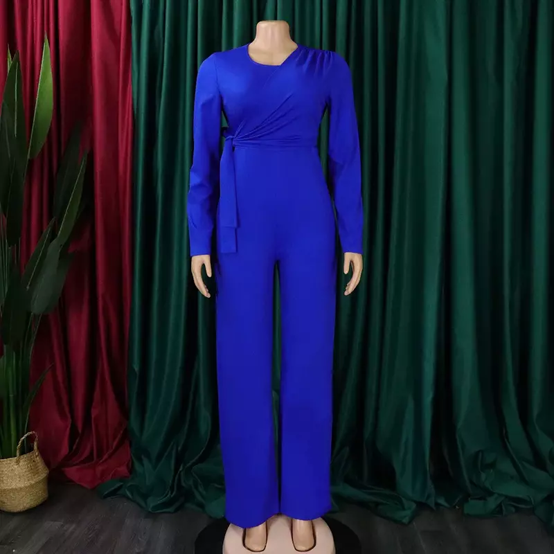 Комбинезон женский однотонный с длинным рукавом, модный свободный бандажный Ромпер в уличном стиле, брюки с широкими штанинами, весна-осень 2023