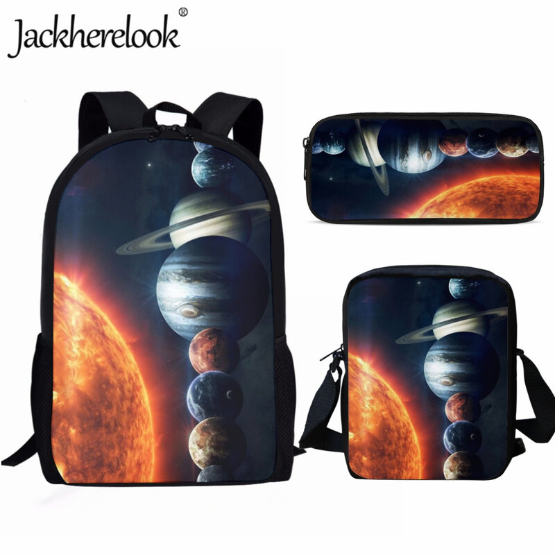 Jackherelookキッズスクールバッグ3個神秘的な宇宙の惑星パターントレンド男の子女の子学校のバックパックレジャートラベルバッグ