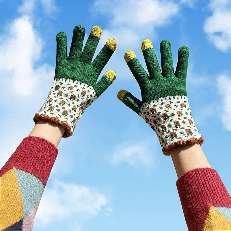 ผู้หญิงฤดูหนาว Touch Screen ถุงมืออุ่นยืดถักถุงมือขนสัตว์เทียม Full Finger คู่ถุงมือเล่นสกีกลางแจ้งถุงมือ