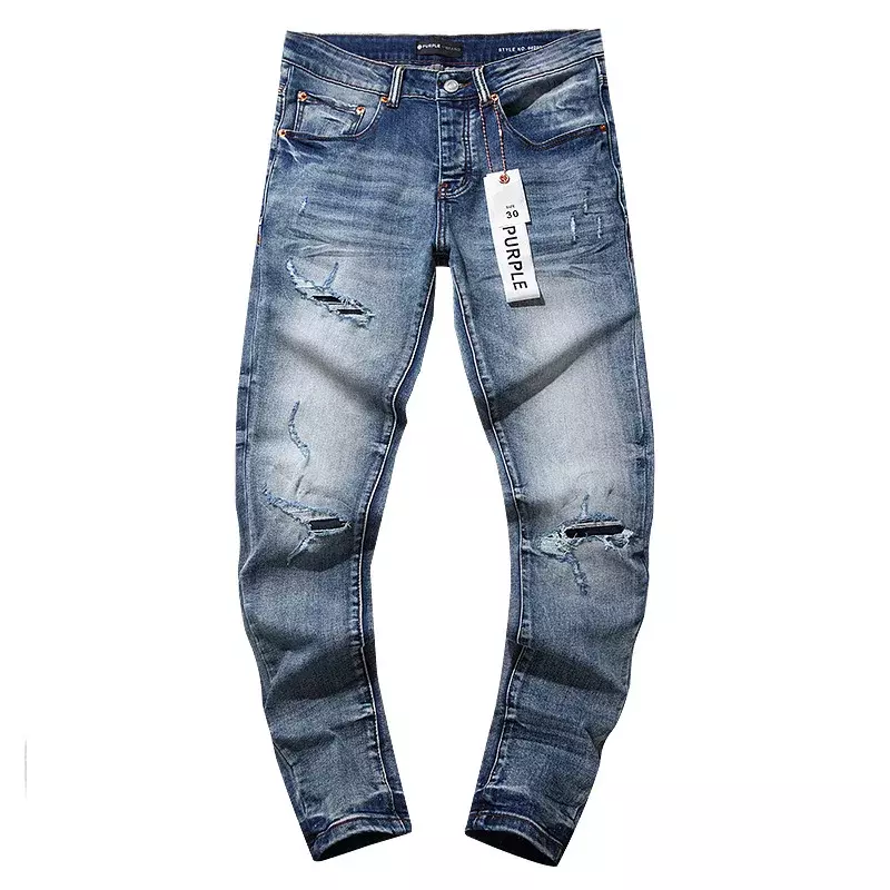 Jeans di marca viola di alta qualità2024 pantaloni strappati alla moda, pantaloni casual alla moda e slim di alta moda