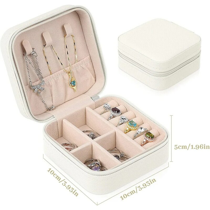Caixa De Jóias Portátil Carta Preta Organizador De Jóias Display Travel Jewelry Case Boxes PU Leather Storage Zipper Jewelers Joyero