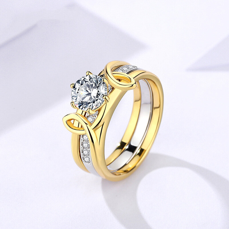Set baru 2024 cincin berlian Mosan wanita s925 perak murni Eropa dan Amerika Serikat cincin tumpuk mewah ringan modis
