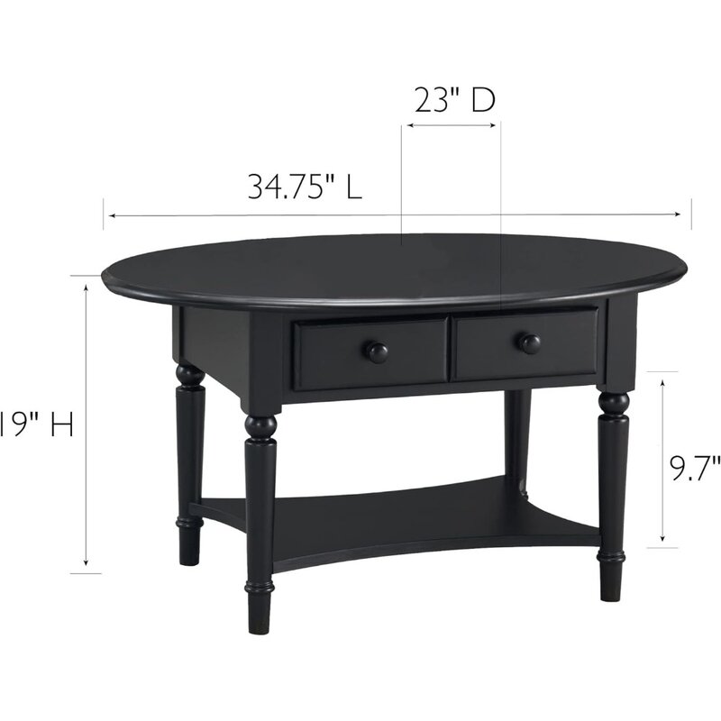 Swan Table basse en bois noir avec étagère, table basse ovale, tables centrales, chaises de salon, meubles de salle à manger