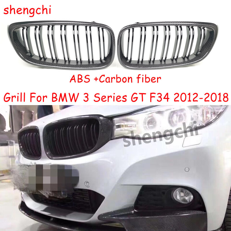 Parrilla de parachoques delantero de fibra de carbono, accesorio para BMW Serie 3 GT F34, 318i, 320i, 328i, 330i, 335i, 340i, F34 ABS, 2012-2018