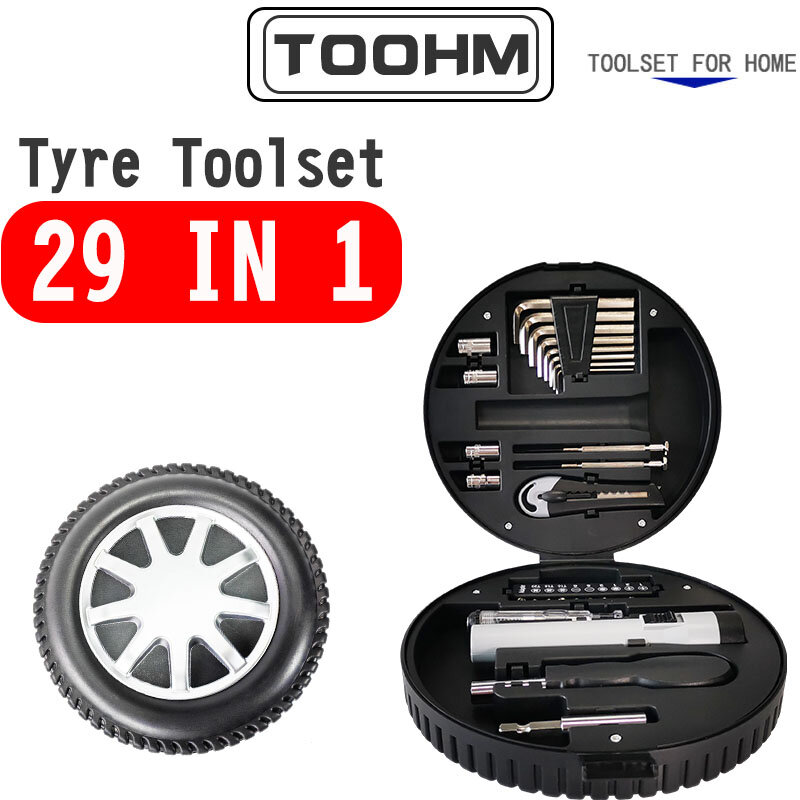 29 PCS Tire tool set Automobile spare emergency tools Flashlight electric pen screwdriver
