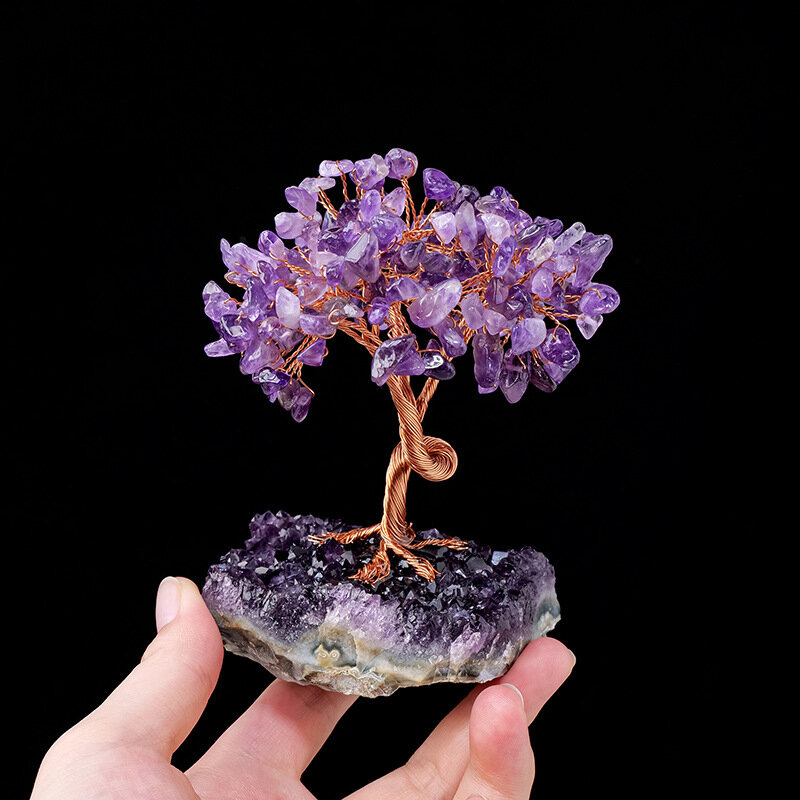 Naturalny ametyst podstawa kruszony kamień drzewko szczęścia ręcznie tkane ametystowe drzewo kwiatowe ozdoby do rękodzieła domowego