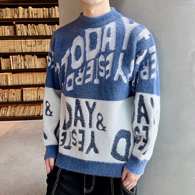 Jersey de punto de cuello alto para hombre, suéter elástico de Color sólido, ajustado, informal, a la moda, novedad de 2022