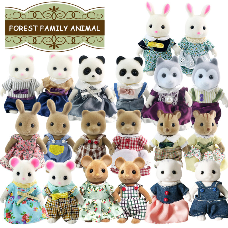 Forest Family Pretend Play Animal Toy para Crianças, Simulação Coelho, Esquilo, Boneca Urso, Mini Modelo Dollhouse, Brinquedos de Cozinha, Presente, Escala 1/12