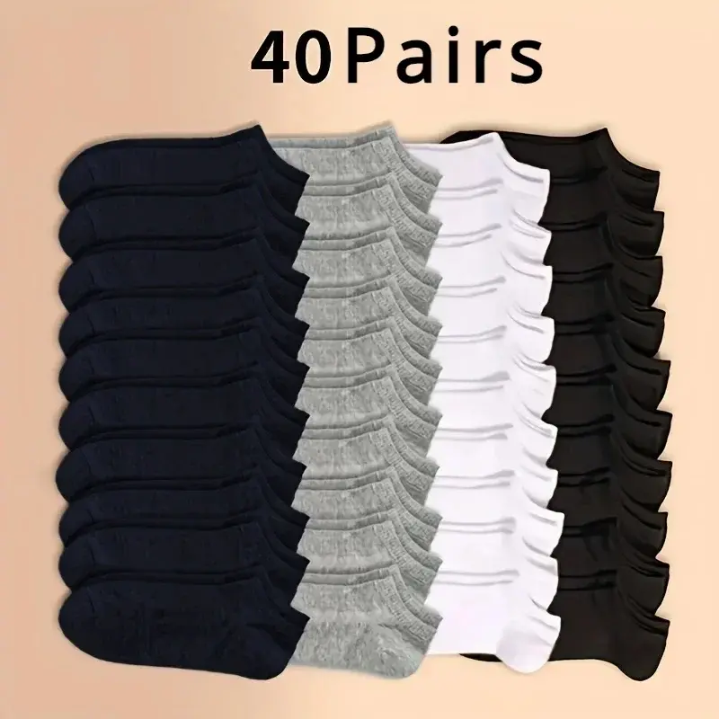 10 or 20 or 40 Pairs Unisex Solid Cotton Socks Men Women Low Cut Ankle Socks Bulk Black White Grey Socks Soft Lightweight