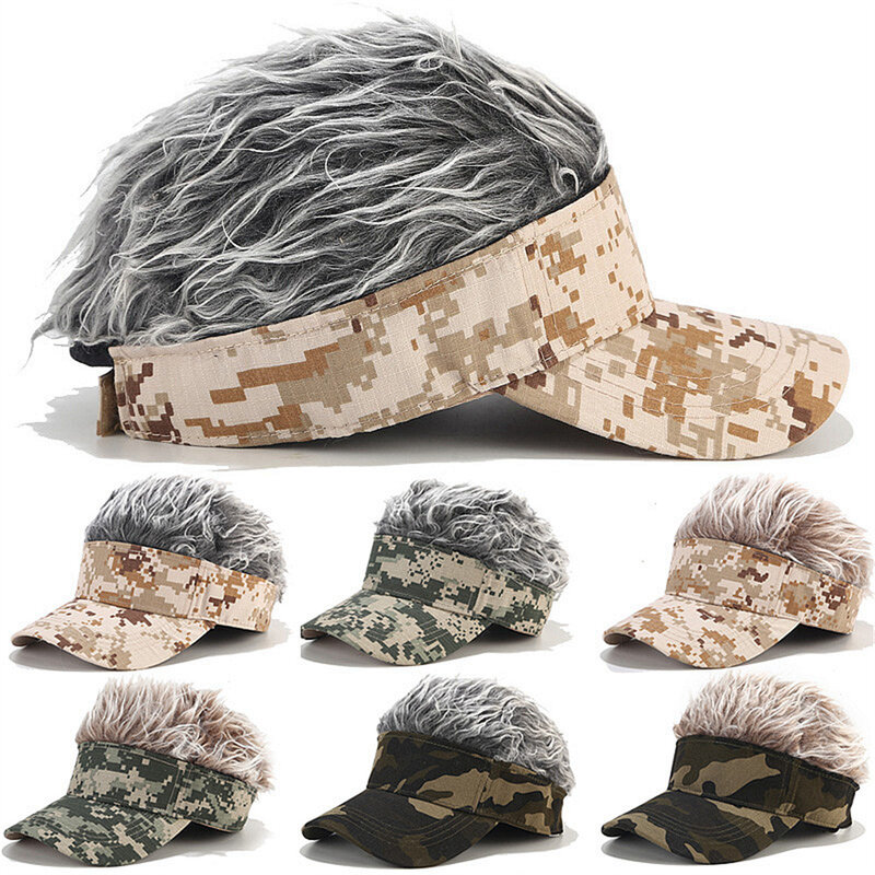 Men's Wig Camouflage Hat Fashion Casual Golf Baseball Cap Multi Color Wig Sun Visor Adjustable Button Sports Rock Punk Style