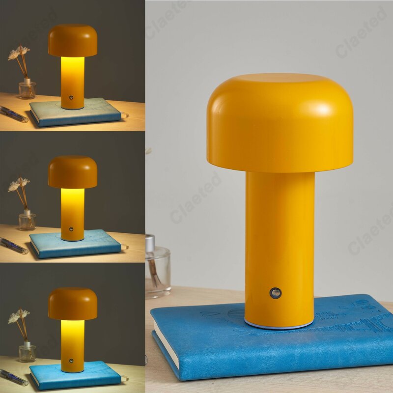 이탈리아 디자이너 버섯 테이블 램프 야간 조명, 휴대용 무선 터치 충전식 장식 램프, USB 침대 옆 램프, 데스크탑 램프
