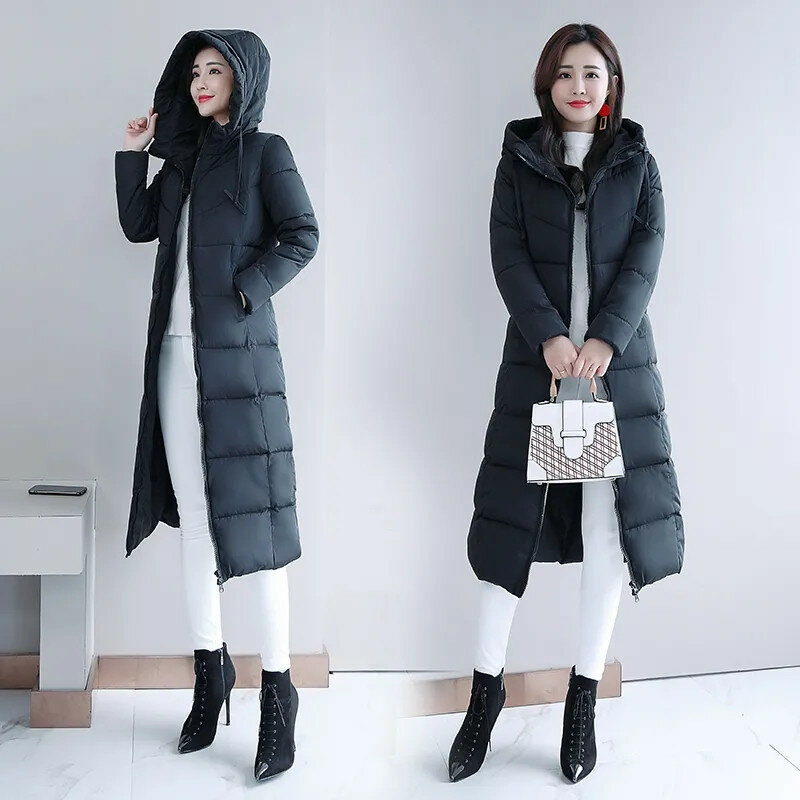 2023 Long Straight Winter Coat Women Casual Down Jackets Slim Remove Hooded Parka Oversize Fashion Outwear Plus Size 5XL WT 1 Kg
