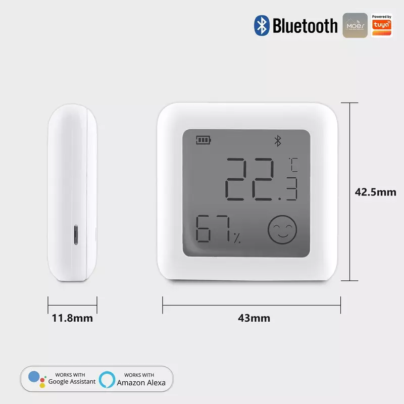 MOES Tuya Bluetooth Smart Temperature Humidity Sensor LCD Indoor Hygrometer Thermomter APP Remote Control Voice Control Google