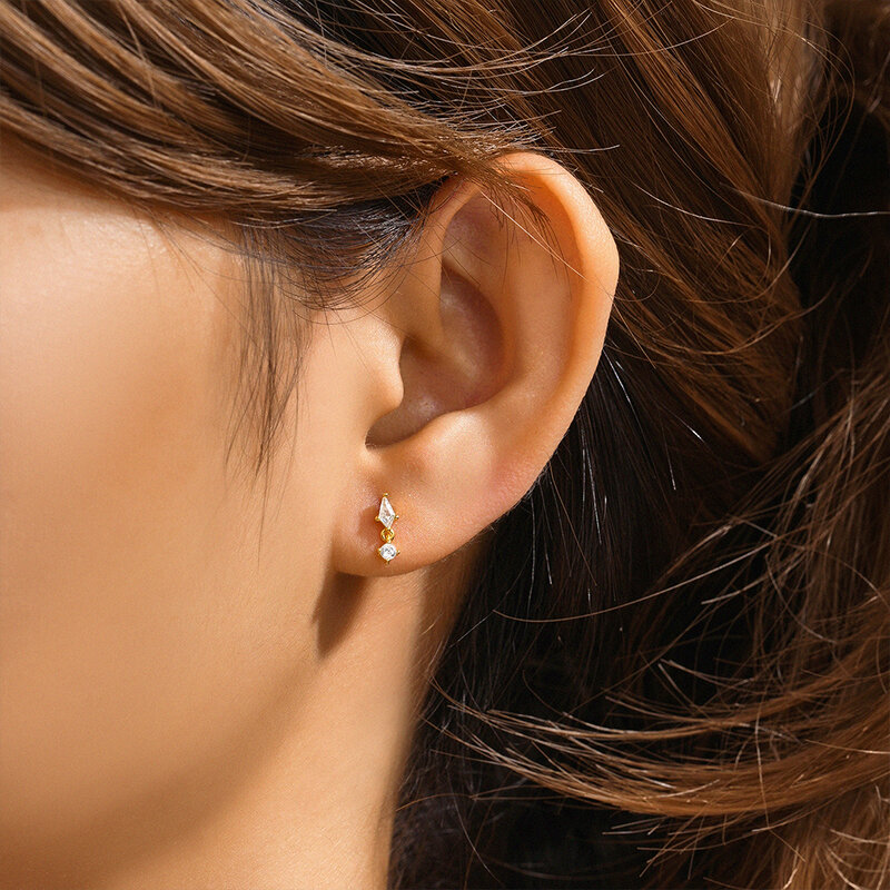 LENNIK 925 Sterling Silver Cartilage Stud Women's Earrings Septum Piercing Zircon Flower Ear Lobe Tragus Helix Lip Rings Jewelry
