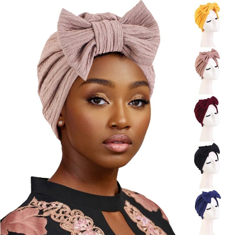 Neue indische Turban Bogen Knoten Hut Frauen muslimischen Hijab afrikanischen Kopfschmuck Mützen Motorhaube Haarausfall Kopf bedeckung Chemo Cap Kopftuch Wraps