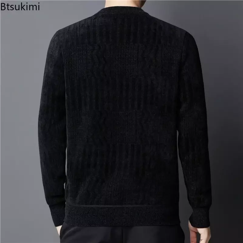 2024 męski swobodny ciepły sweter jesienno-zimowy solidny pluszowy i ciepłe swetry męski sweter z dzianiny