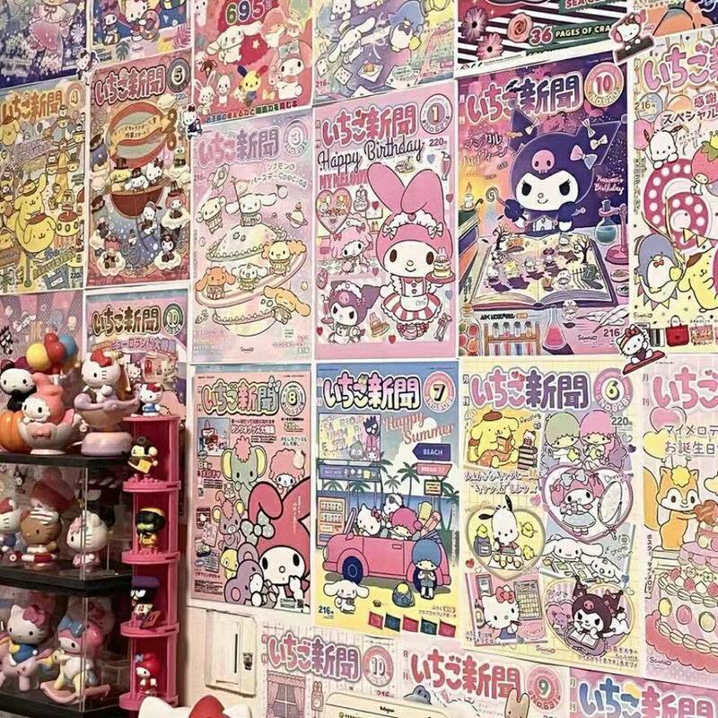 Pretty Sanrio Poster Anime Cartoon Cinnamoroll Hello Kitty Kuromi Cute Bill Monthly Magazine Poster Girl Bedroom Decoration Y2K