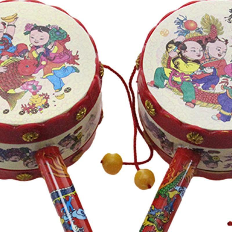 Drum kerincingan bayi tradisional Cina, kerincingan bayi suara PP ramah suara keras dan aman Drum keberuntungan mainan tidur bayi