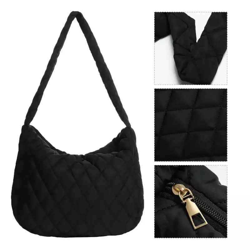 CHX01  Large Capacity Quilted Tote Bag Lightweight Winter Warm Down Cotton Padded Plaid Shoulder  Women Underarm Bags