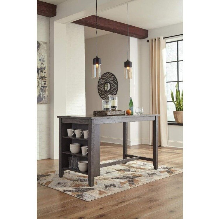 Дизайн Ashley Caitbrook, деревенский высокий обеденный стол с хранилищем, темно-серый