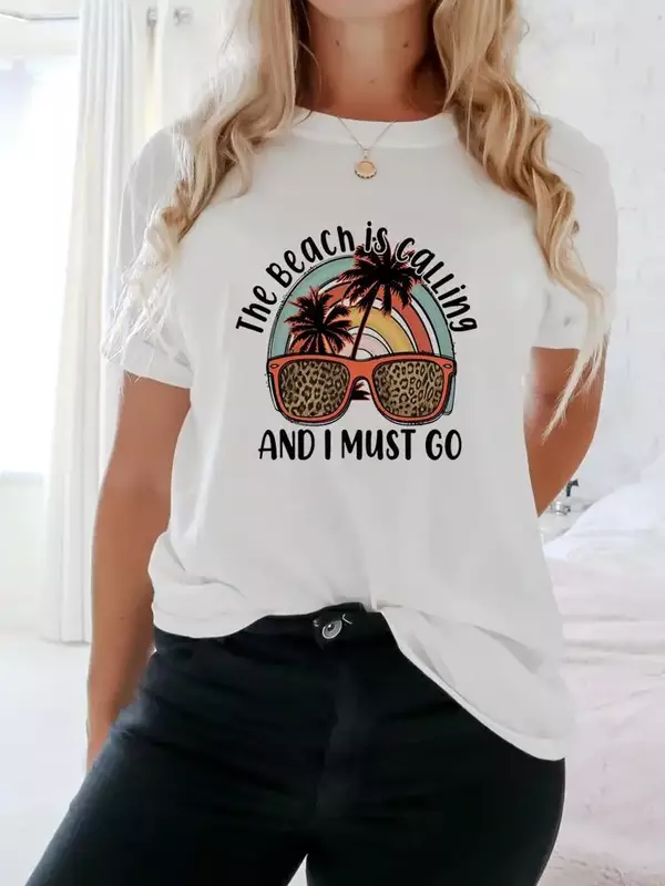 Camiseta informal con estampado de letras para mujer, ropa de manga corta para playa, tendencia de los años 90, camiseta gráfica de moda para mujer